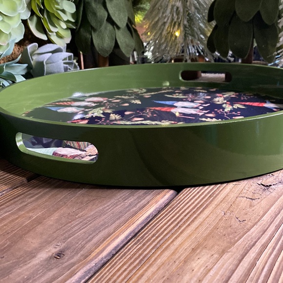 Pottery Barn Black and Green Whimsical Forest Gnome Handcrafted Serving Tray - Picture 3 of 16